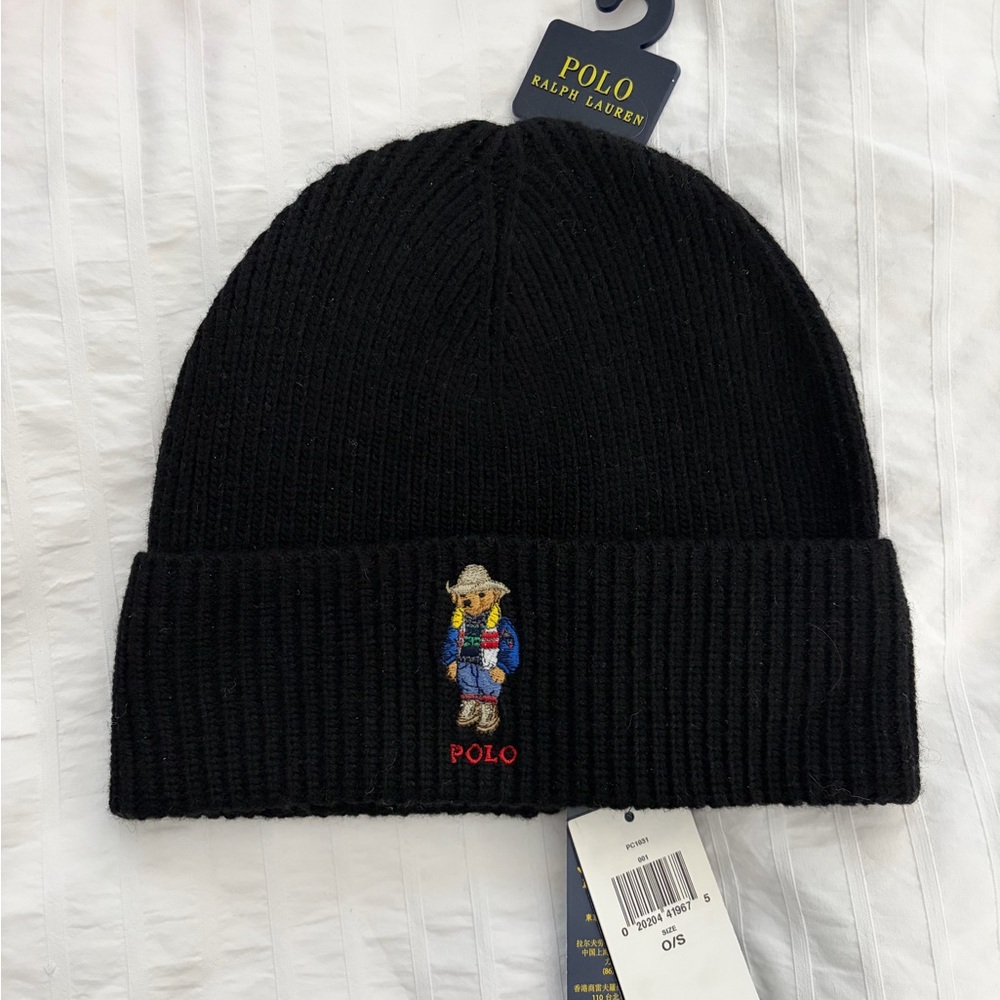 Polo Ralph Lauren Black Knit bear Beanie